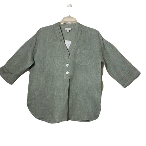 NWT J.Jill Pure Jill 100% Linen 3 Button Front Tunic Blouse Sage Green Sz MP - Picture 7 of 14